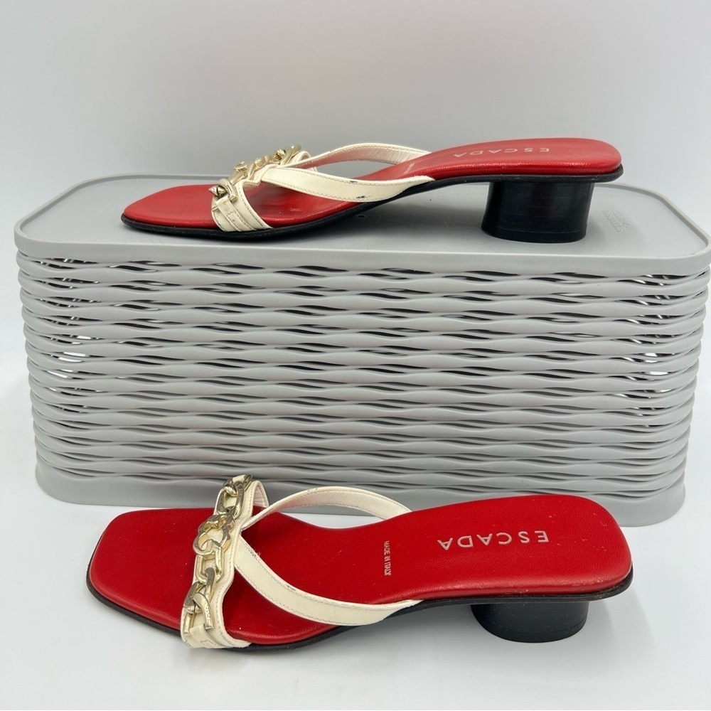 Escada Red Leather Gold Chain Heels Size 35.5 Escada Y2K heels Red